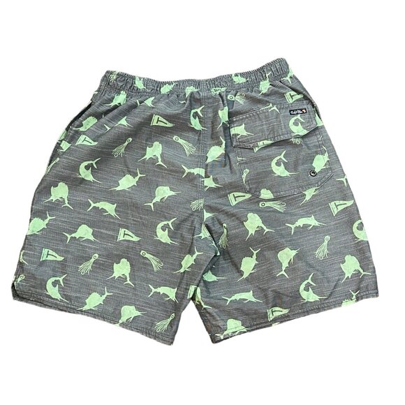 Salt Life Swim Trunks Bathing Suit Shorts Mesh Lined Grey Green Fish Size Medium - Picture 3 of 8